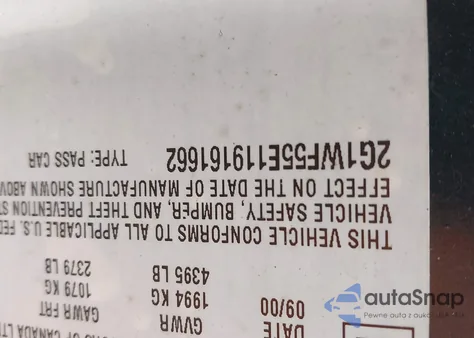 2001 Chevrolet Impala z USA, uszkodzony, nr VIN 2G1WF55E119161662